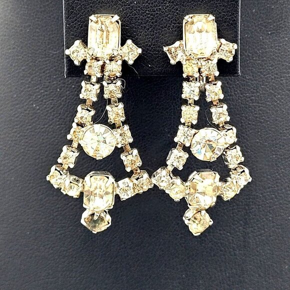 Unbranded Jewelry - Vintage Rhinestone Screw-Back Earrings Bridal Jewelry Statement Silvertone 1950s